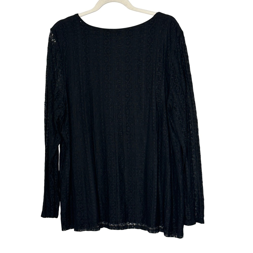 Chicos Black Lace Long Sleeve Top Women Size XXL Sheer Overlay - Picture 2 of 11